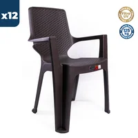 Silla Plástica Reggina con Brazos Rattan Wengue Colplast Set X 12 Unidades