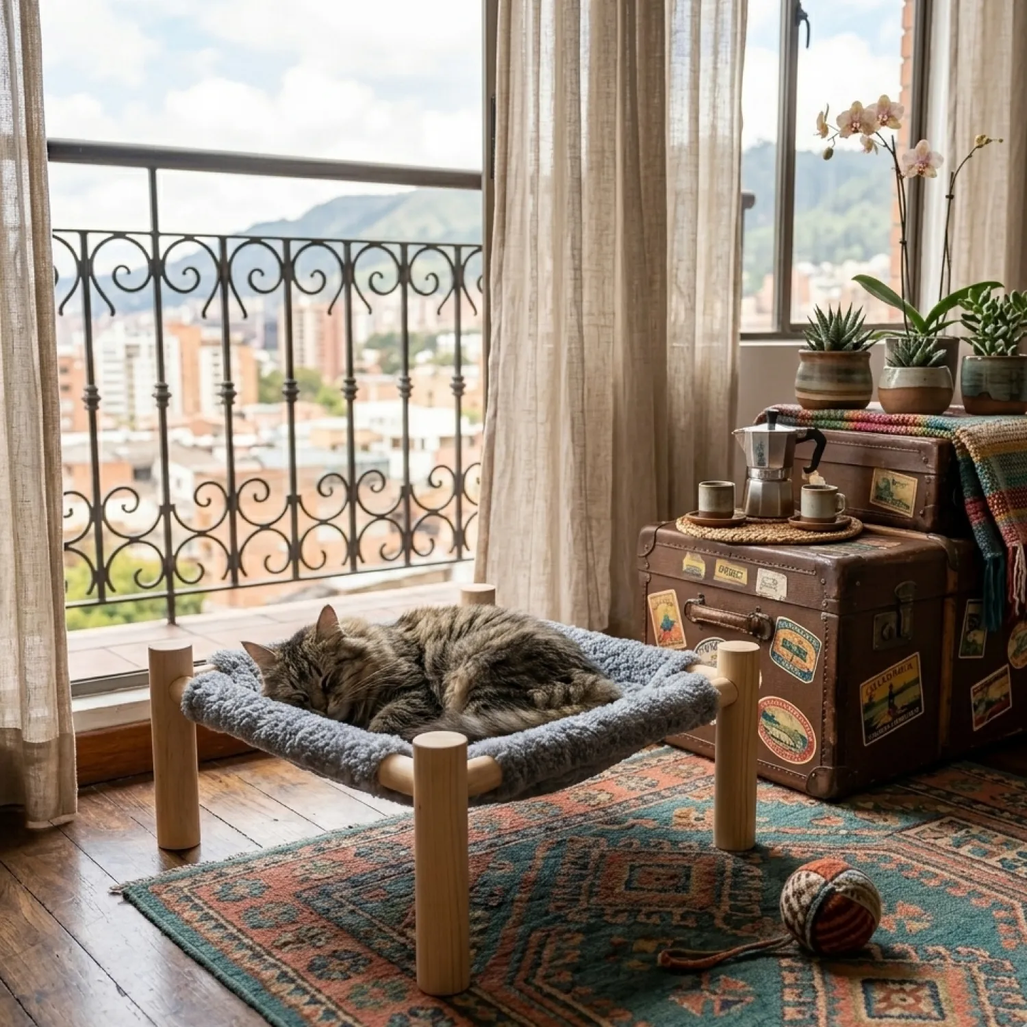 Hamaca de Piso Tela para Gatos En Pino