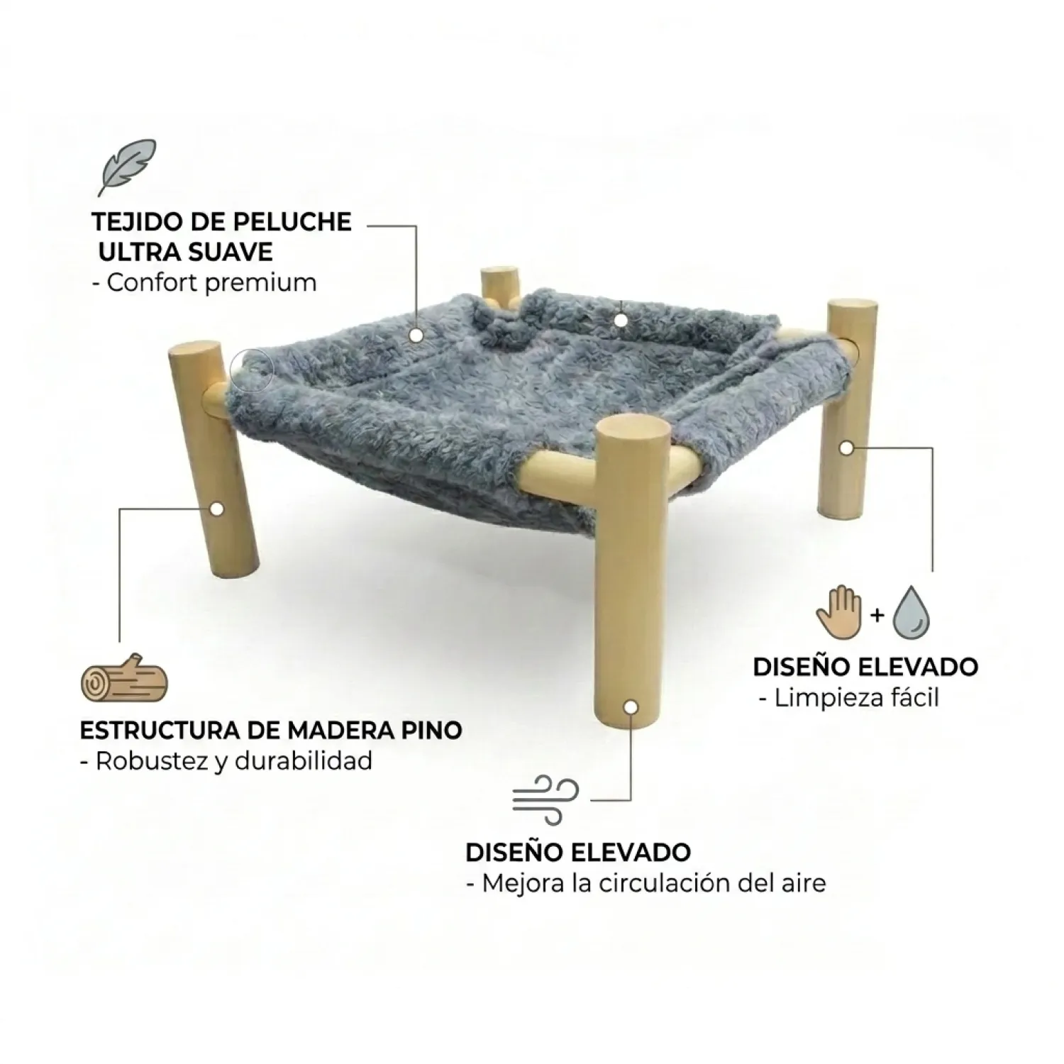 Hamaca de Piso Tela para Gatos En Pino 4