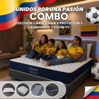 Combo Colchón Hotel Dreams Champion Semidoble 120 x 190 + Base Cama + Protector + Almohada + Cojín Tv