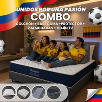 Combo Colchón Hotel Dreams Champion Doble 140 x 190 + Base Cama + Protector + Almohada + Cojín Tv