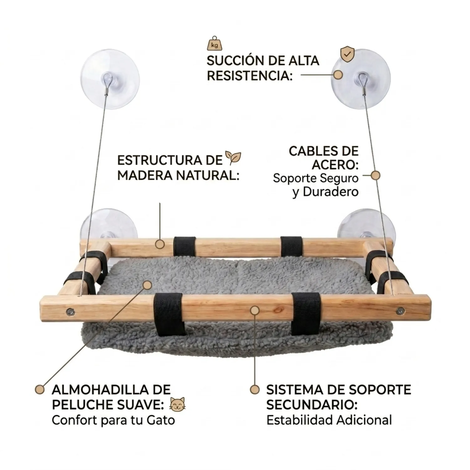 Hamaca de Ventana para Gatos En Pino 5