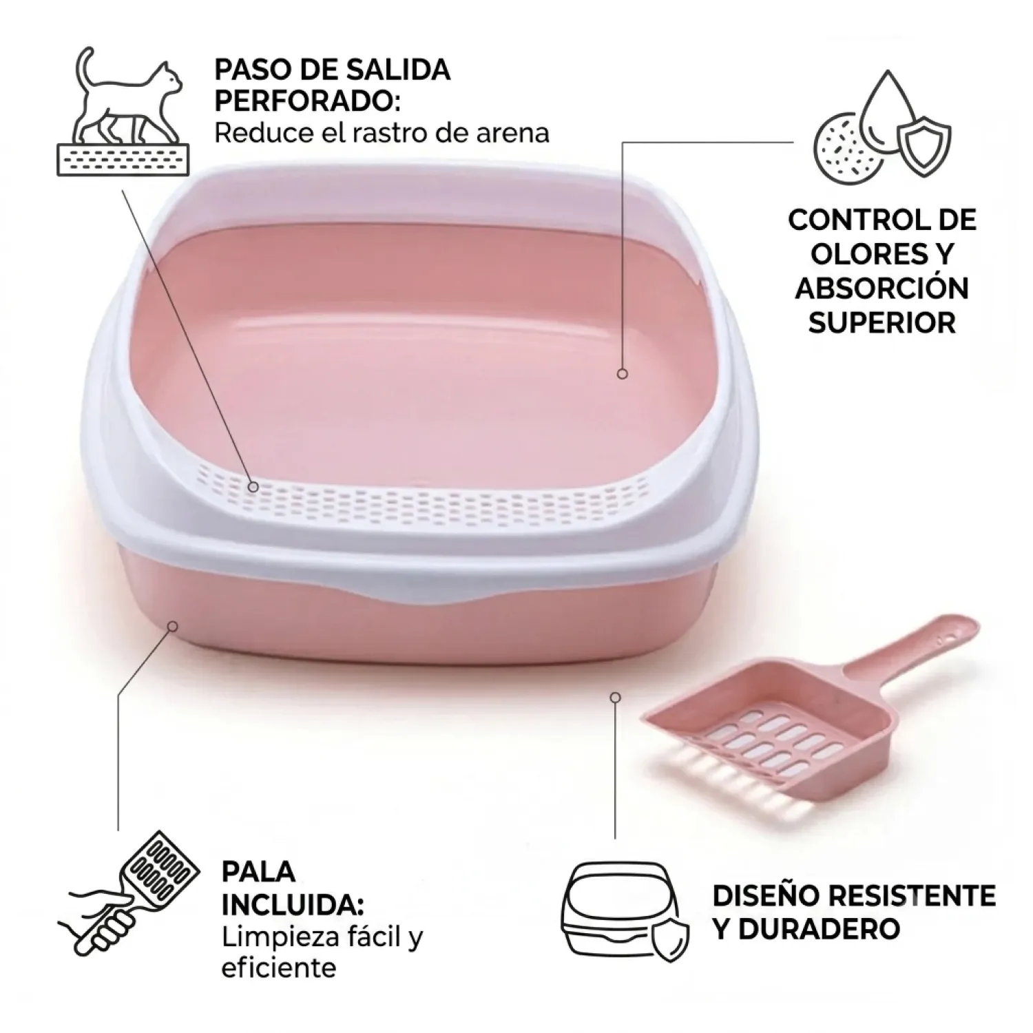 Arenera Caja Baño para Gatos Con Pala 5