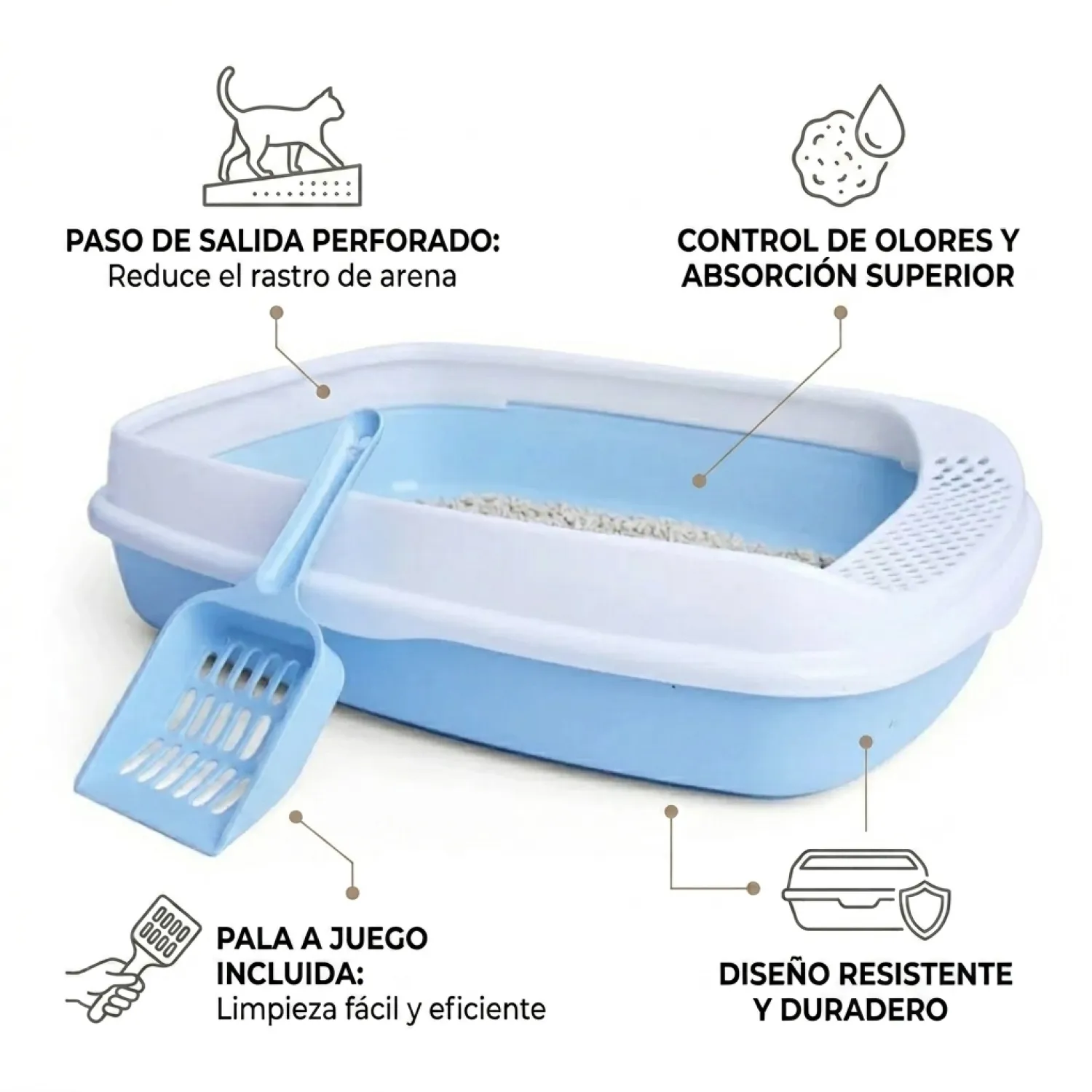 Arenera Caja Baño para Gatos Con Pala 5