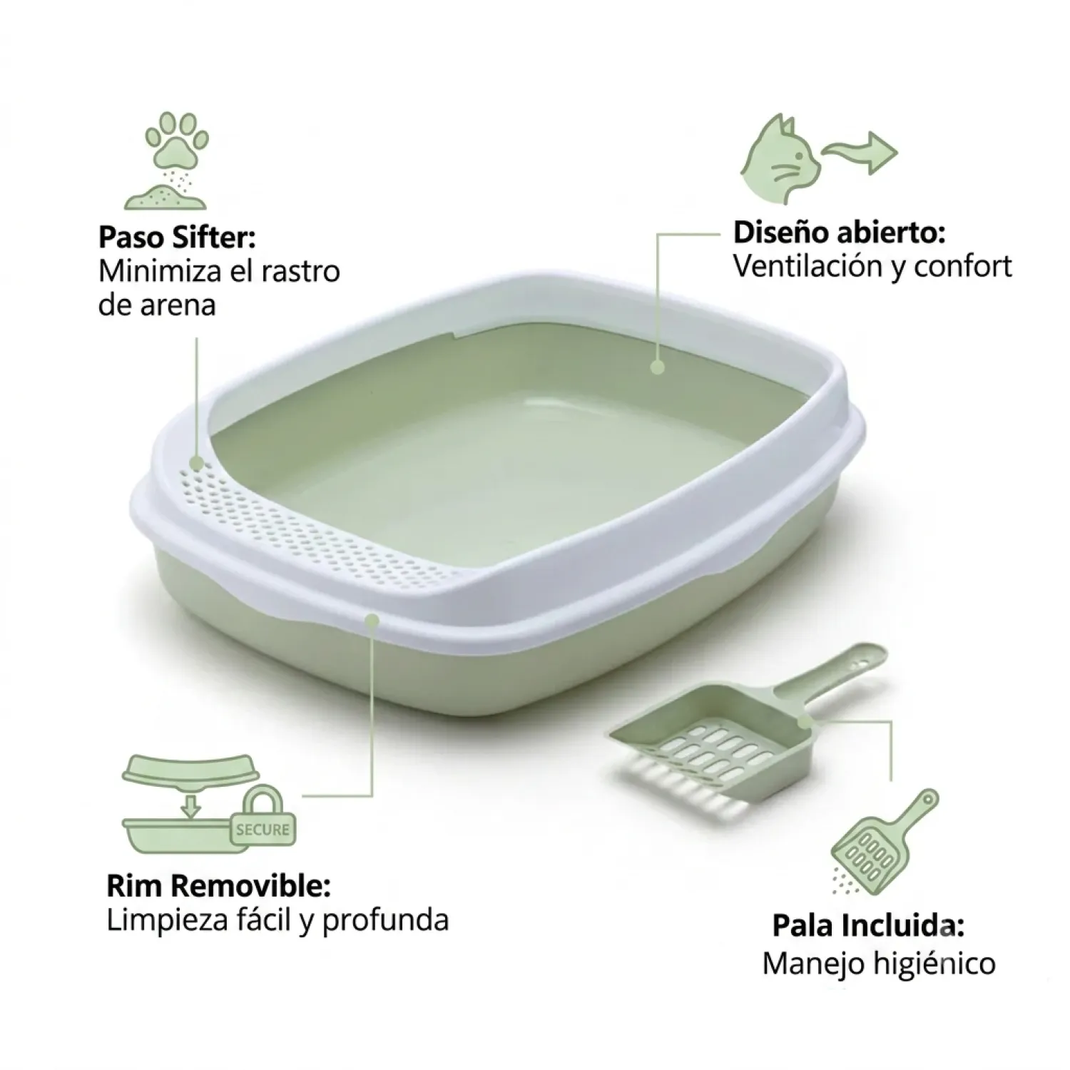 Arenera Caja Baño para Gatos Con Pala 5