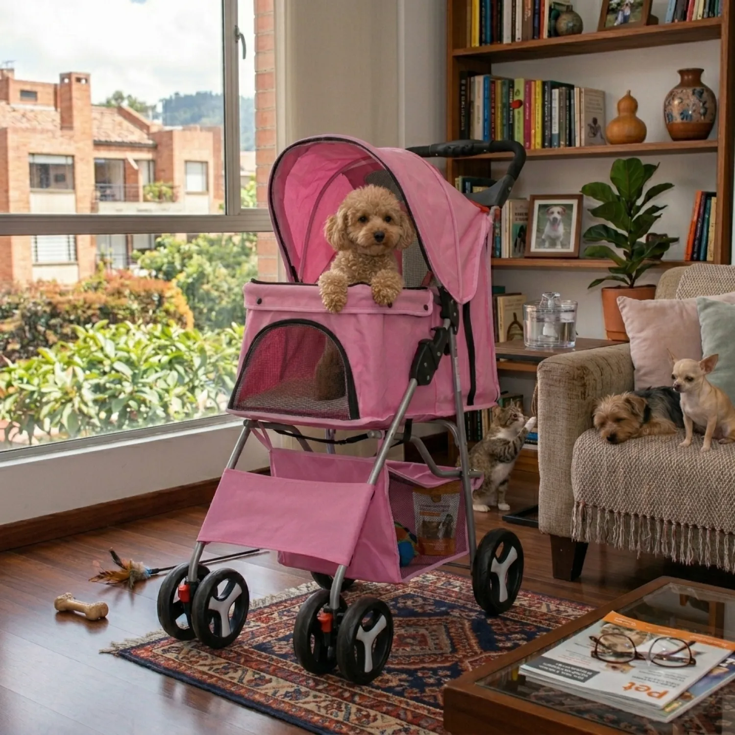 Coche para Mascotas Mediano Alto 102 Ancho 47 Fondo 66 Rosado