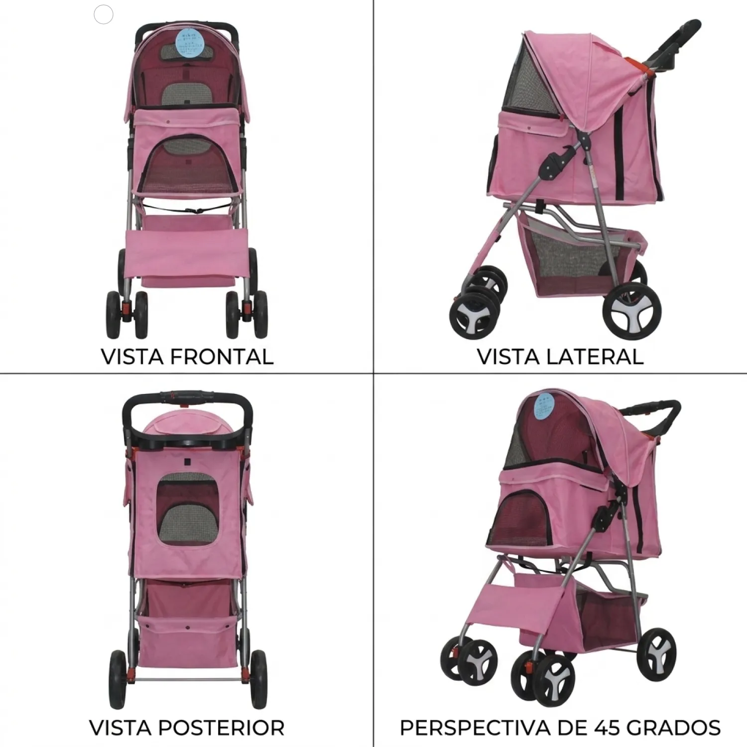 Coche para Mascotas Mediano Alto 102 Ancho 47 Fondo 66 Rosado 3