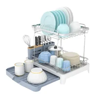 Escurridor de Platos Expandible Frescura Gris y Blanco En Acero Inoxidable