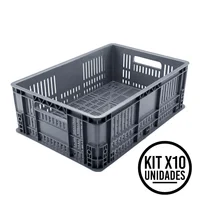 Canastillas Plásticas Industrial Perforada Apilable 60x40x18cm Energy Plus Set X 10 Unidades