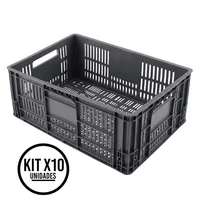 Canastillas Plásticas Industrial Perforada Apilable 60x40x25cm Energy Plus Set X 10 Unidades