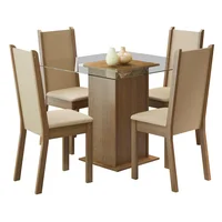 Juego de Comedor Aline Con 4 Sillas - Encimera Cuadrada de Cristal Marrón/Crema/Beige