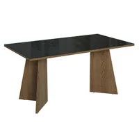 Mesa de Comedor Rectangular 6 Puestos Con Tablero de Madera y Cristal Marrón/negro