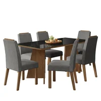 Juego de Comedor Amalfi Con 6 Sillas - Tablero de Madera y Cristal Marrón/negro/plateado