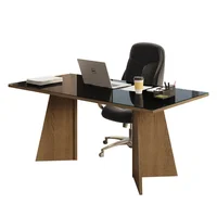 Escritorio Ejecutivo de Oficina Madesa Con Superficie de Madera y Cristal 180 cm Marrón/negro