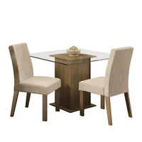 Juego de Comedor Madesa Luli Con 2 Sillas - Encimera Cuadrada de Vidrio Marrón/imperial