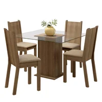 Juego de Comedor Madesa Maya Con 4 Sillas y Encimera Cuadrada de Cristal Marrón/beige