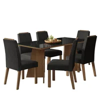 Juego de Comedor Amalfi Con 6 Sillas - Tablero de Madera y Cristal Marrón/negro/oxford
