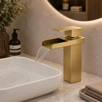 Grifería Lavamanos Bajo Cascada Cepillado Claro Oro