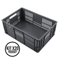 Canastilla Plástica Industrial Mixta Apilable 60x40x25cm Energy Plus Set X 20 Unidades