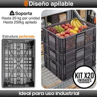 Canastillas Plásticas Industrial Perforada Apilable 60x40x25cm Energy Plus Set X 20 Unidades