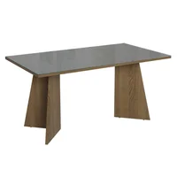 Mesa de Comedor Rectangular 6 Puestos Con Tablero de Madera y Cristal Marrón/gris