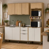 Cocina Maui 9 Puertas 2 Cajones 190 CM Almendra/blanco Apagado