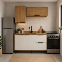 Cocina Tahiti 4 Puertas 2 Cajones 120 CM sin Mesón Natural/blanco Apagado