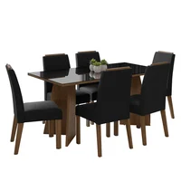 Juego de Comedor Madrid Con 6 Sillas - Tablero de Madera y Cristal Marrón/negro/oxford