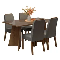Juego de Comedor Braga Con 4 Sillas - Tablero de Madera y Cristal Marrón/plateado