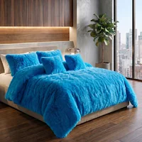 Edredón Premium Pelo de Oso Sintético Tamaño Doble Azul Agua