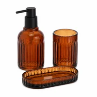 Set de Dispensador de Jabón para Baño Con Vaso y Bandeja Color Ambar