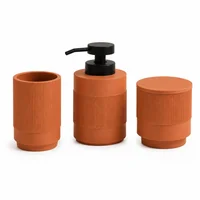 Set de Dispensador de Jabón para Baño Con Vaso y Recipiente Con Tapa Color Terracota