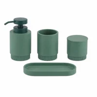 Set de Dispensador de Jabón para Baño Con Bandeja Vaso y Recipiente Con Tapa Color Verde
