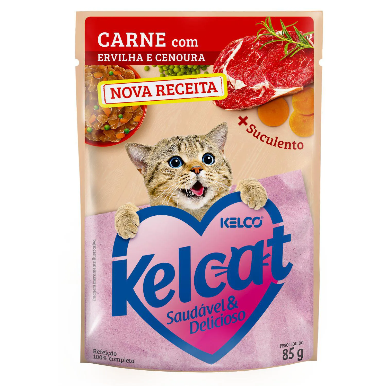 Comida Humeda para Gato Carne Guisante Zanahoria 85G Kelcat
