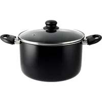 Olla Antiadherente en Aluminio 24cm 6.3 Litros Negra Tapa Vidrio Casa Bonita