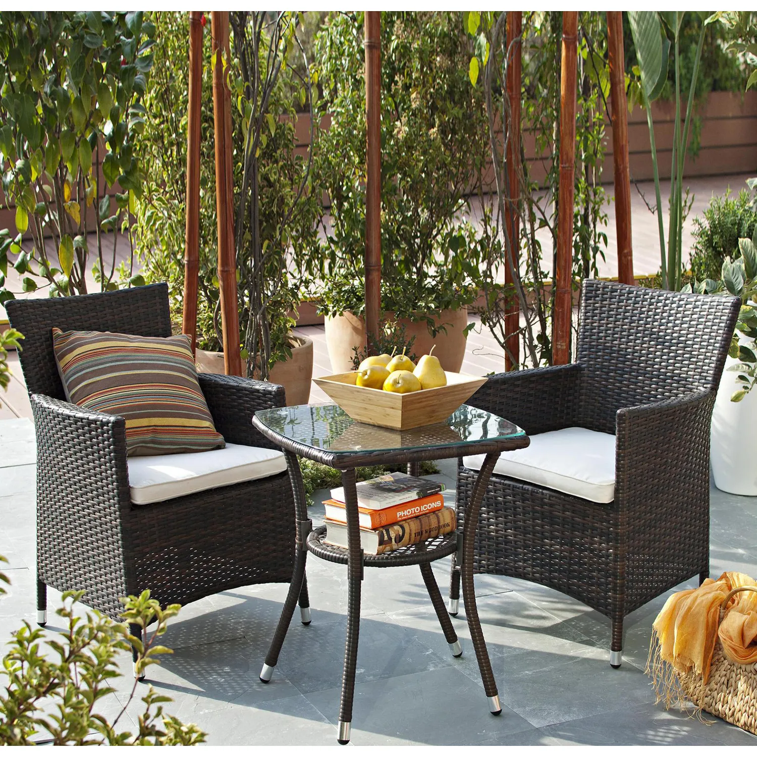 Juego De Balcón / Bistro / Patio Exterior 3 Piezas Ratán Sintético Sidney Café Just Home Collection 6