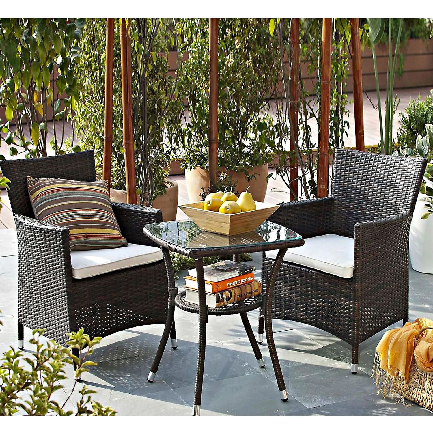 Juego De Balcón / Bistro / Patio Exterior 3 Piezas Ratán Sintético Sidney Café Just Home Collection 21