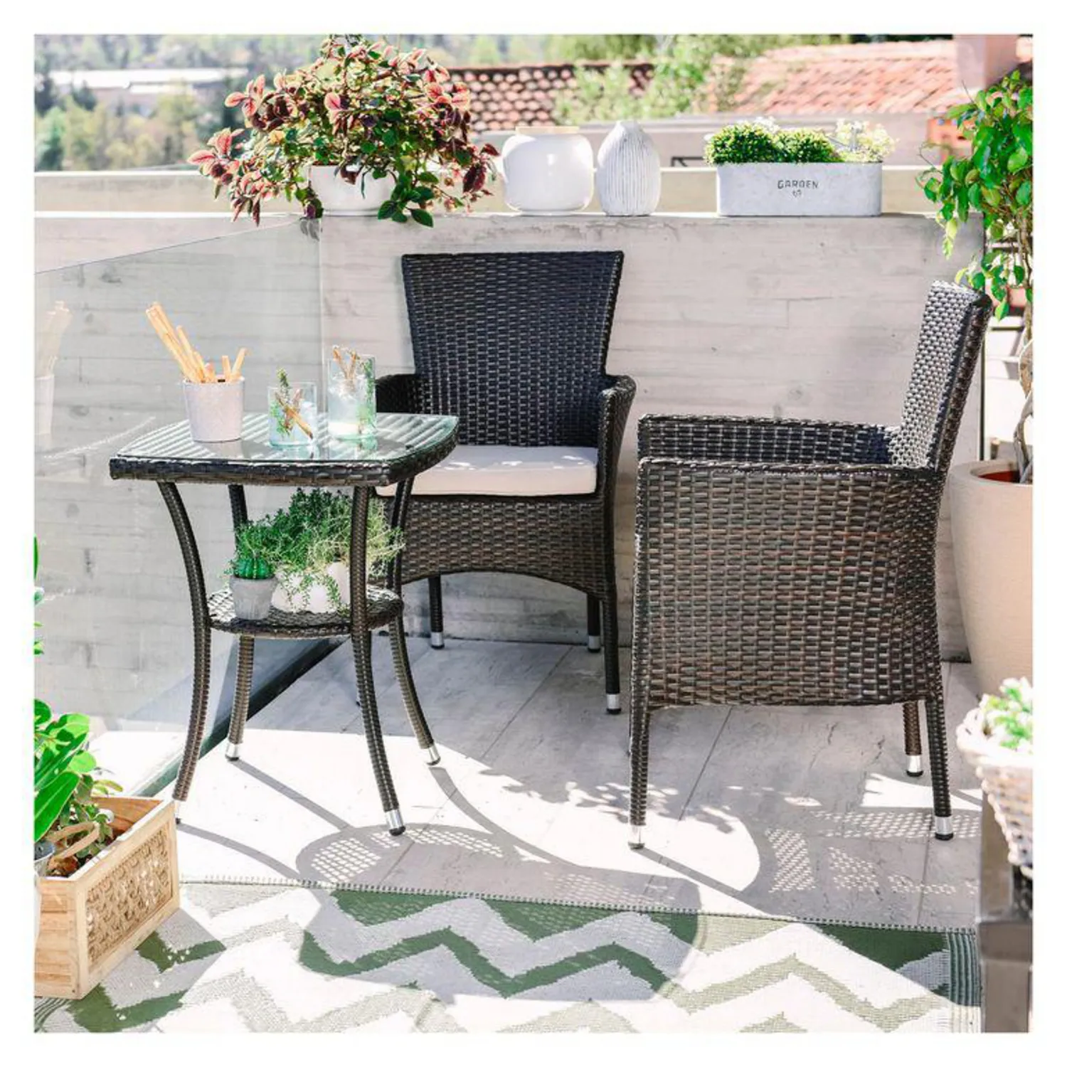 Juego De Balcón / Bistro / Patio Exterior 3 Piezas Ratán Sintético Sidney Café Just Home Collection 18