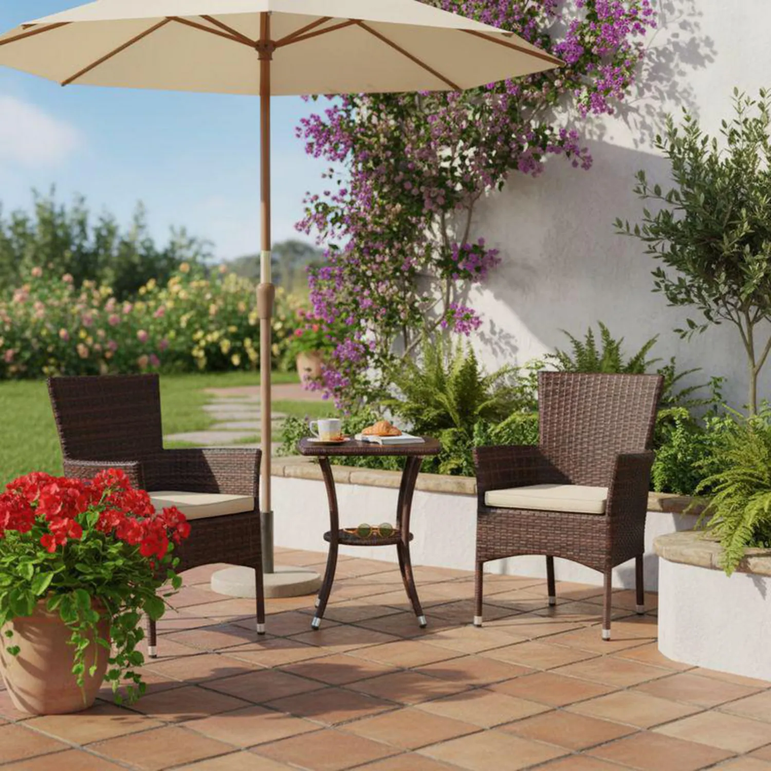 Juego De Balcón / Bistro / Patio Exterior 3 Piezas Ratán Sintético Sidney Café Just Home Collection 19