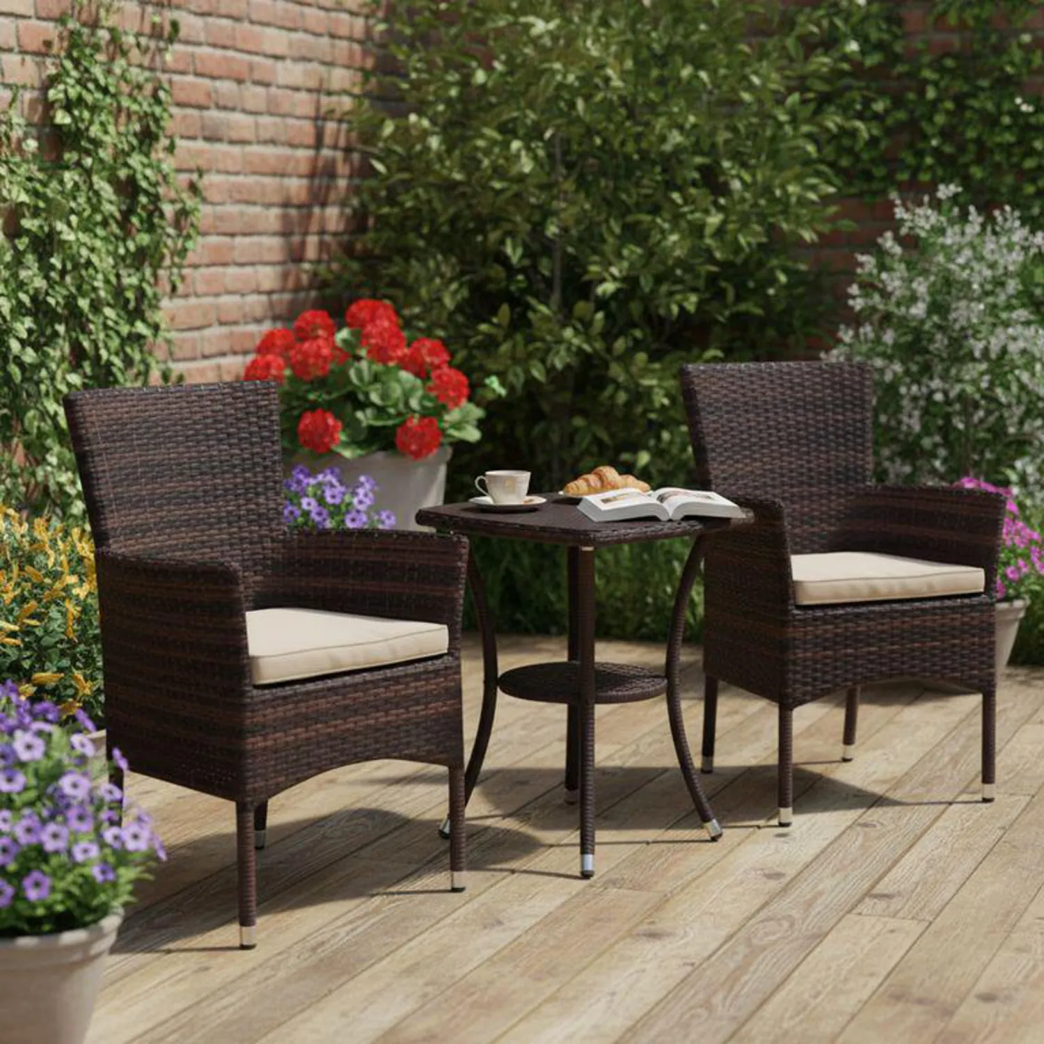 Juego De Balcón / Bistro / Patio Exterior 3 Piezas Ratán Sintético Sidney Café Just Home Collection 20
