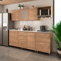 Cocina Integral Milán 2.10 Metros 6 Puertas 5 Cajones Rovere - Arena Incluye Mesón Poceta Izquierda  Con Estufa 4 Puestos A Gas