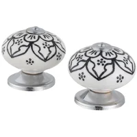 Pomo Porcelana 40Mm Flores Negras 2Und Fixser