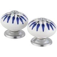Pomo Porcelana 40Mm Hojas Azules 2Und Fixser