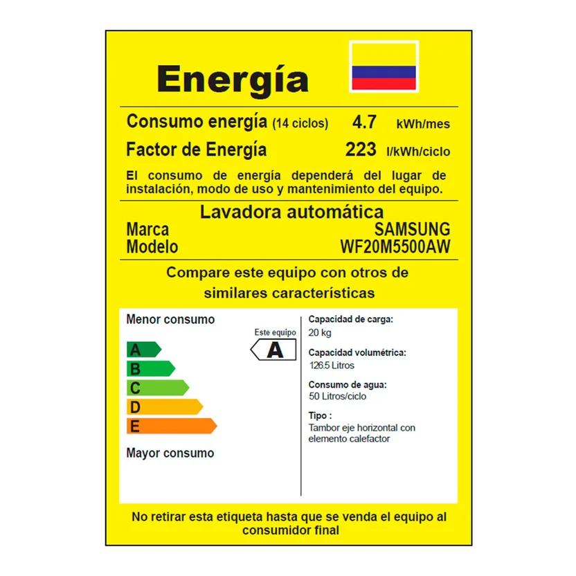 Lavadora Samsung WF20M5500AW 20 kg carga frontal