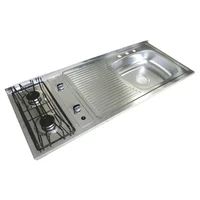 Mesón Para Cocina 120X50 Cm Con 2 Puestos A Gas Poceta Derecha Mezclador En Acero Inoxidable