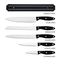 Cuchillo x5 Unidades Acero Inoxidable con Mango Plástico Negro con Rack Just Home Collection