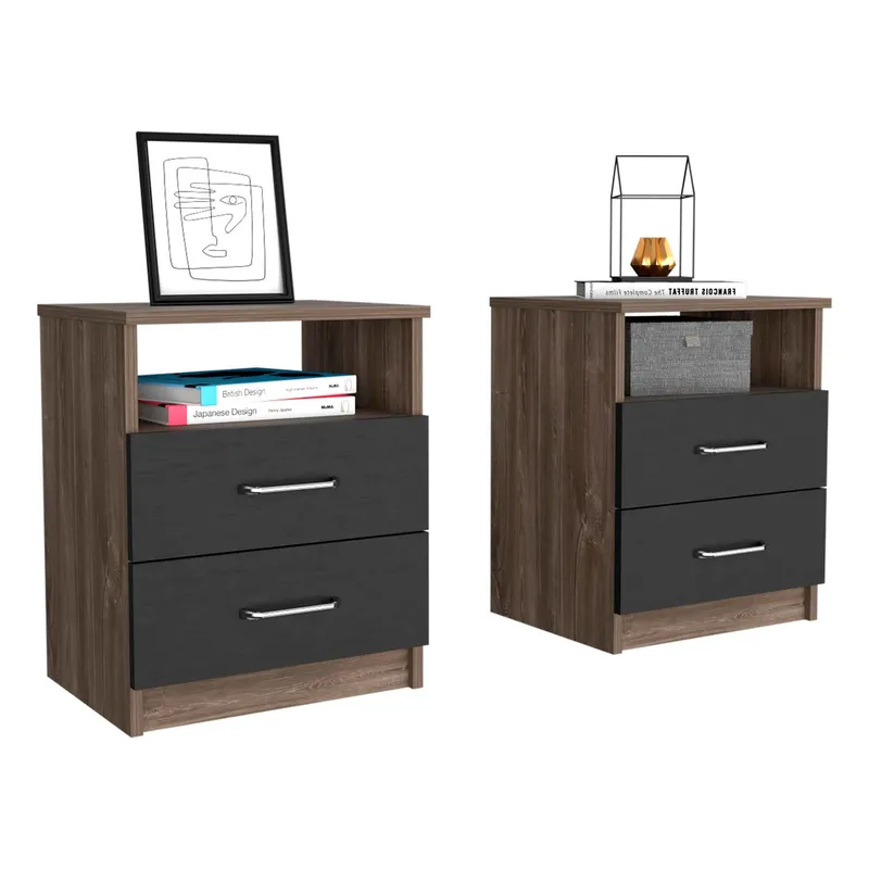 RTA DESIGN - Juego X2 Mesas de Noche Nápoles 50.7X40.7X 33Cm Siena/Wengue