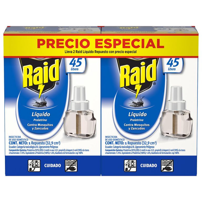 Insecticida Eléctrico Líquido Voladores Raid 45 Noches Repuesto X 2und ...