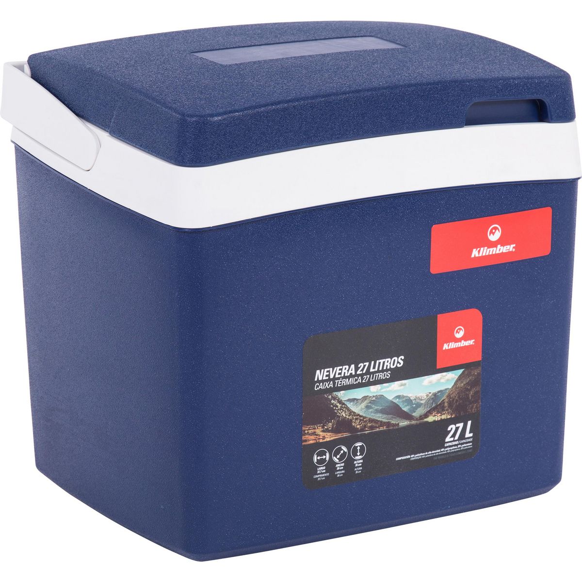 KLIMBER - Nevera 27 Litros Portátil Tapa Abatible Color Azul Sin Ruedas 35 x 30 x 37.7 cm Classic Klimber