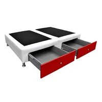 Base Cama Dividida Queen + Cajones 160X190Cm Ecocuero Blanco/Rojo